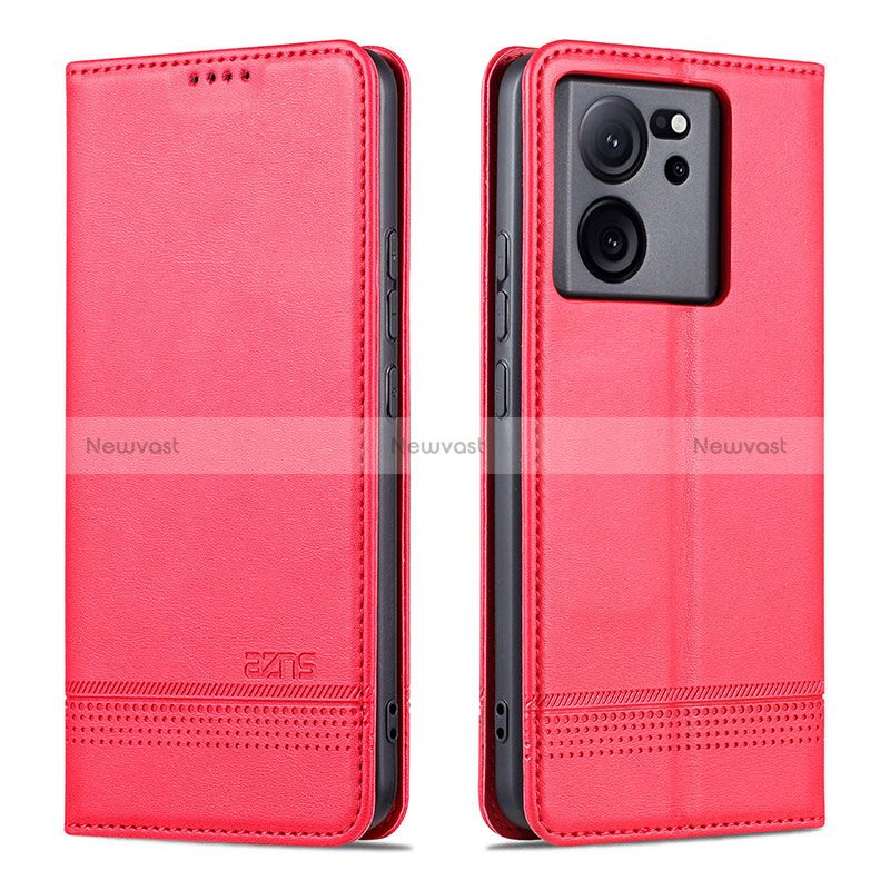 Leather Case Stands Flip Cover Holder YZ1 for Xiaomi Mi 13T 5G Hot Pink