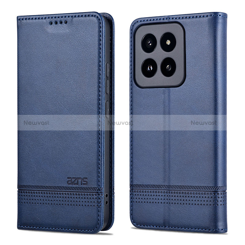 Leather Case Stands Flip Cover Holder YZ1 for Xiaomi Mi 14 5G Blue