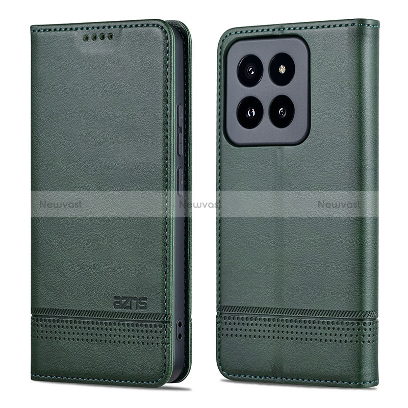 Leather Case Stands Flip Cover Holder YZ1 for Xiaomi Mi 14 Pro 5G Green