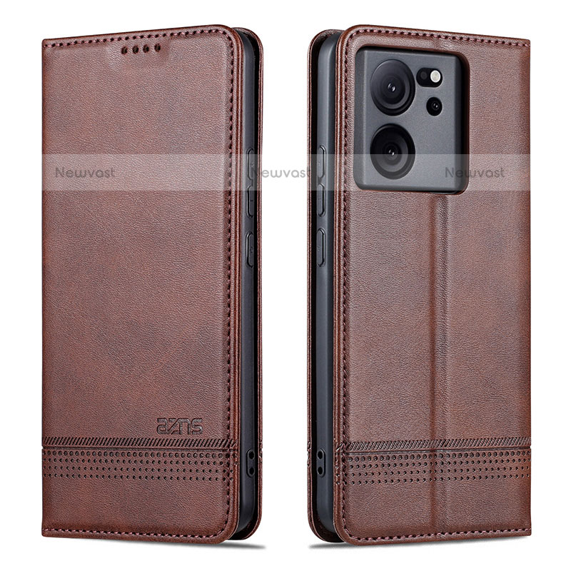 Leather Case Stands Flip Cover Holder YZ1 for Xiaomi Redmi K60 Ultra 5G Brown