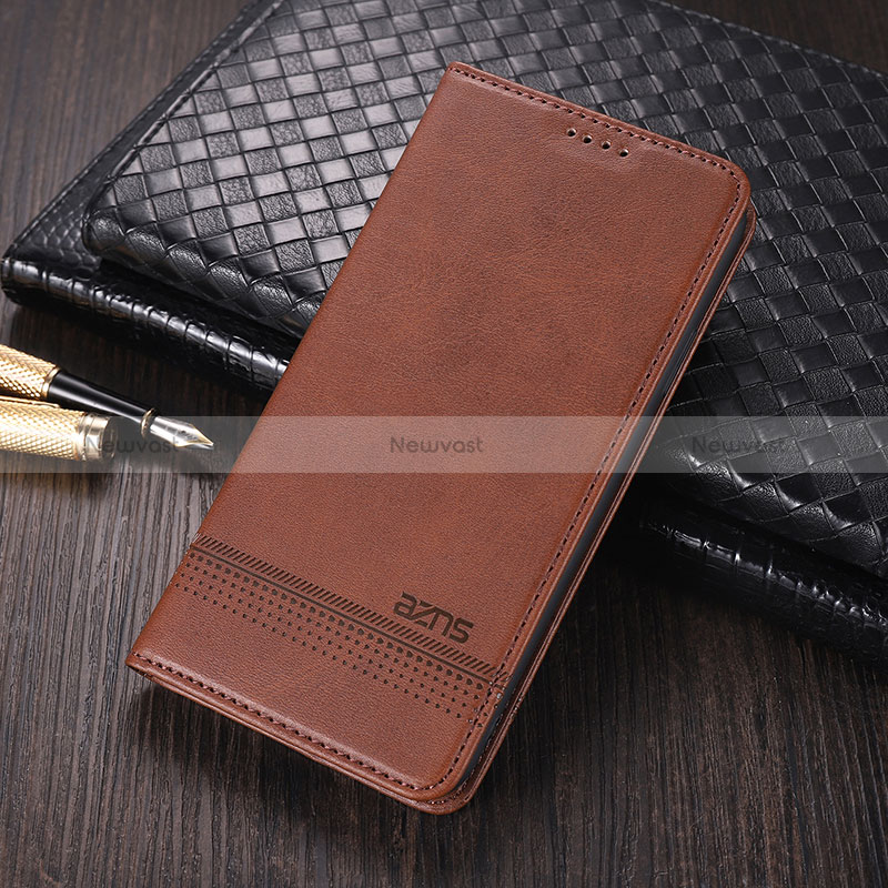 Leather Case Stands Flip Cover Holder YZ2 for Oppo A58 5G Brown