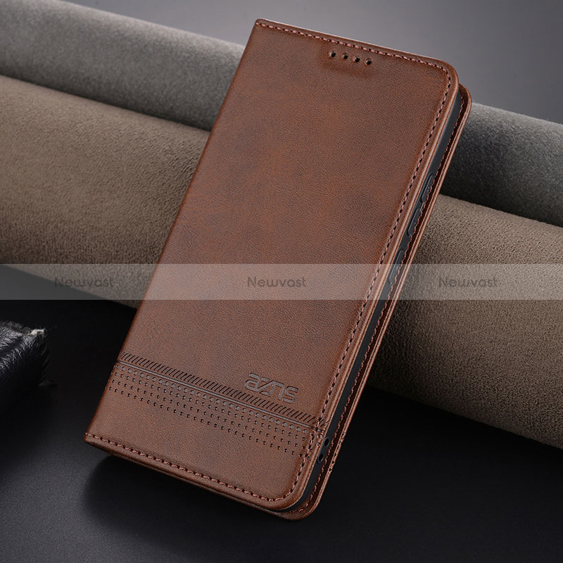 Leather Case Stands Flip Cover Holder YZ2 for Xiaomi Mi 14 5G Brown