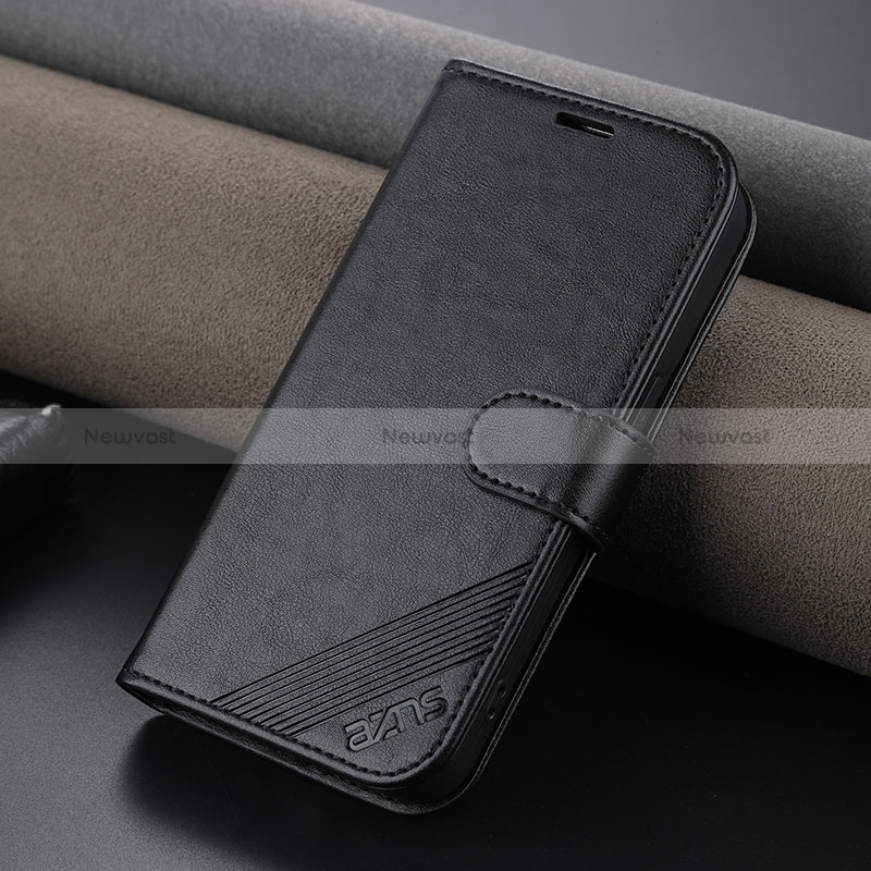 Leather Case Stands Flip Cover Holder YZ3 for Apple iPhone 15 Pro Max Black