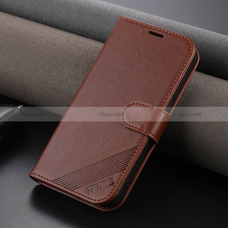 Leather Case Stands Flip Cover Holder YZ3 for Apple iPhone 15 Pro Max Brown