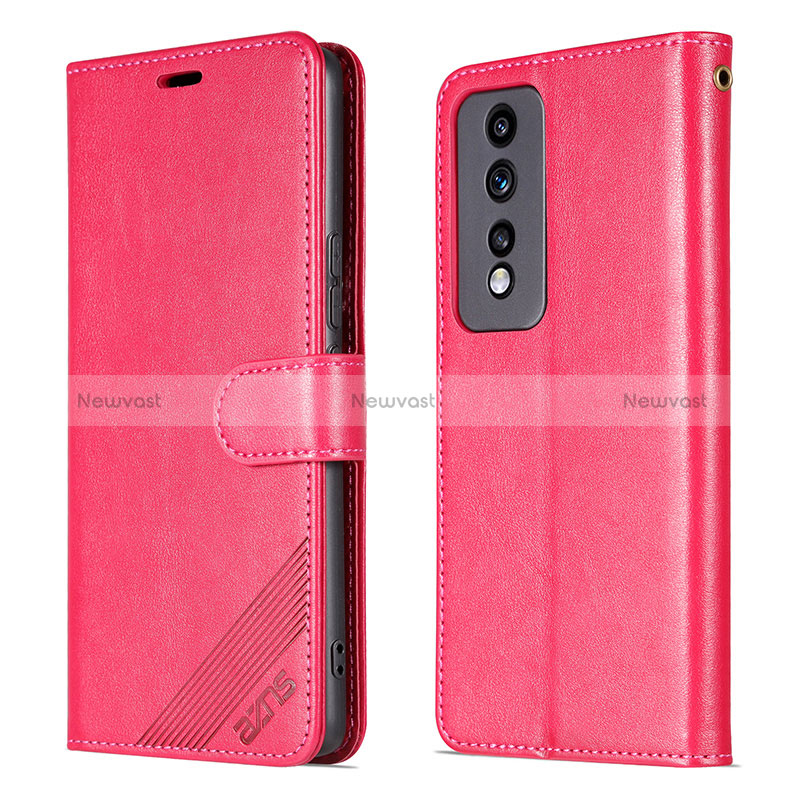 Leather Case Stands Flip Cover Holder YZ3 for Huawei Honor 80 GT 5G Hot Pink