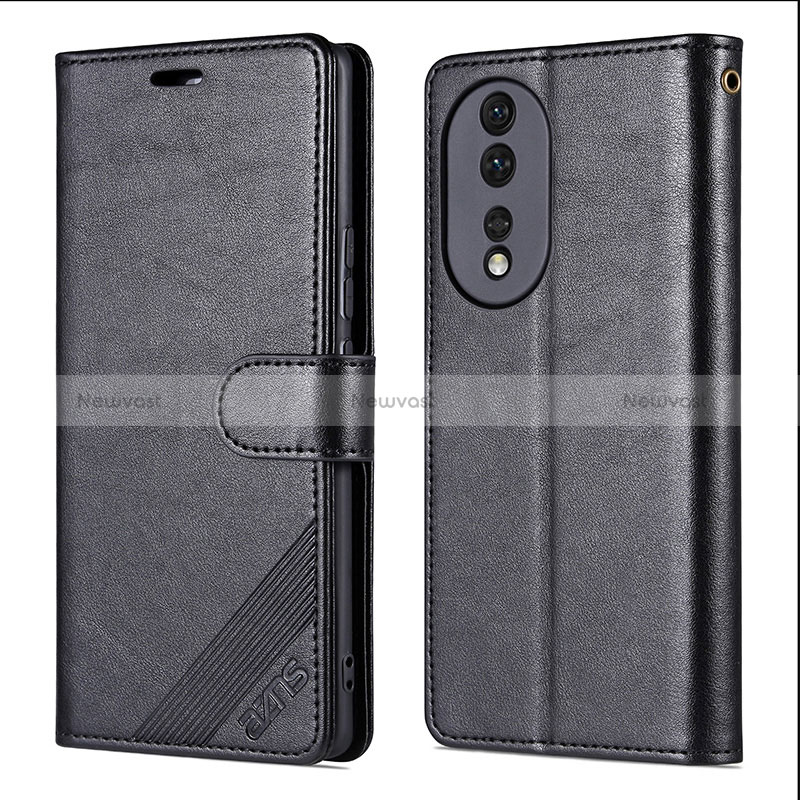 Leather Case Stands Flip Cover Holder YZ3 for Huawei Honor 90 5G Black