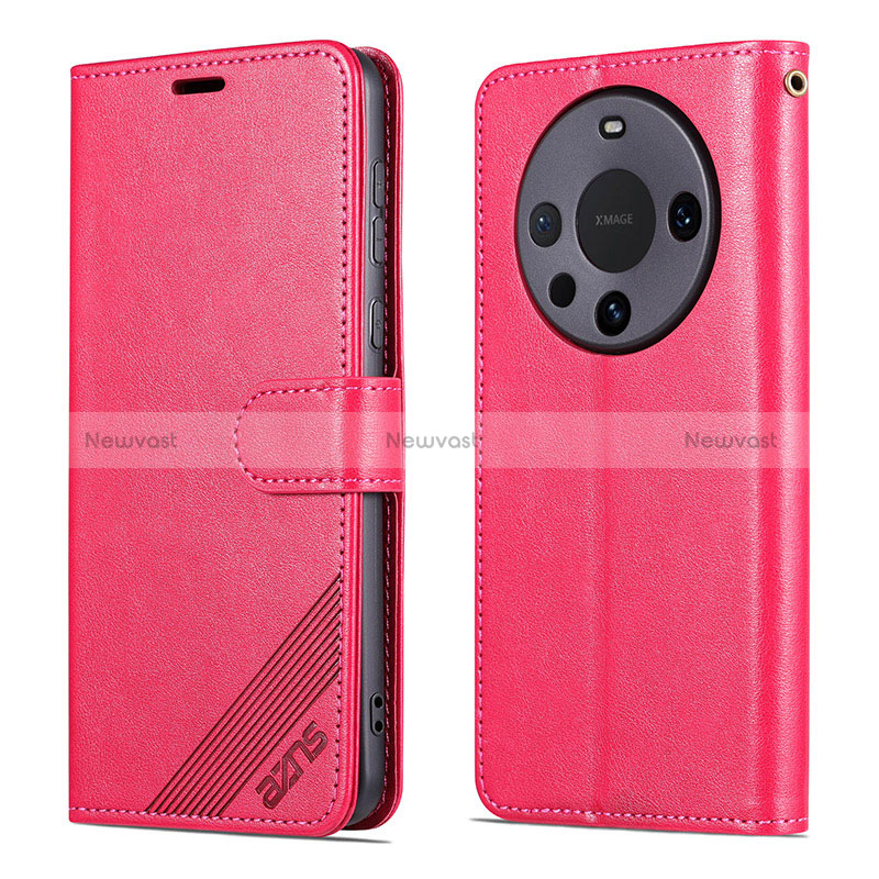 Leather Case Stands Flip Cover Holder YZ3 for Huawei Mate 60 Hot Pink