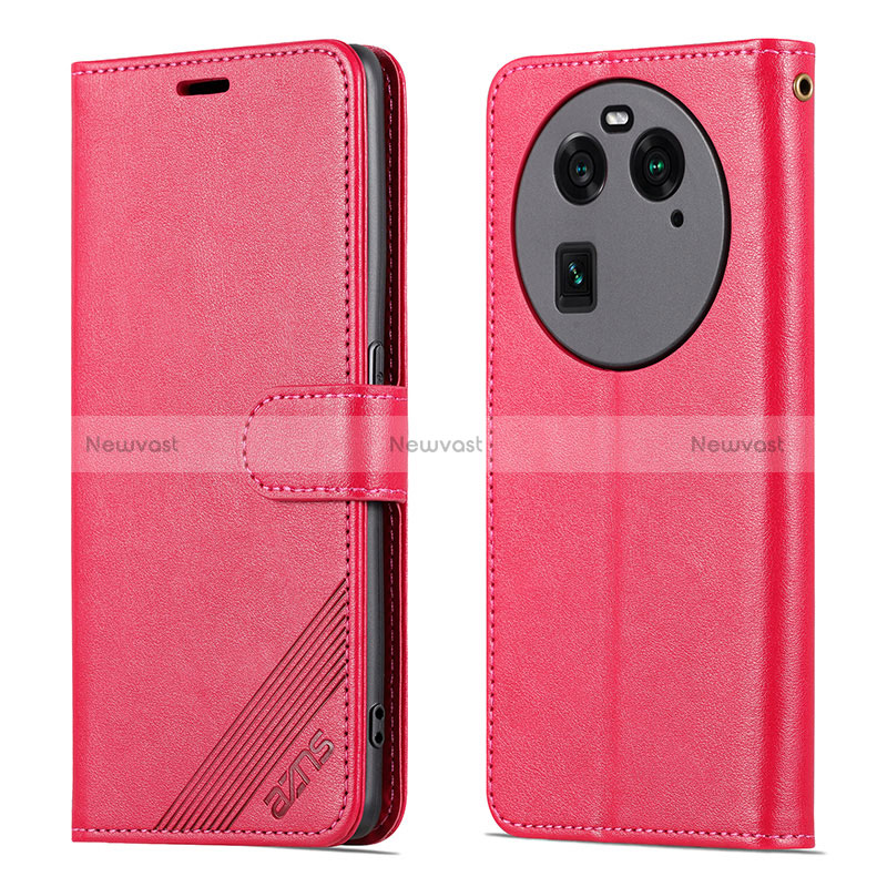 Leather Case Stands Flip Cover Holder YZ3 for Oppo Find X6 5G Hot Pink