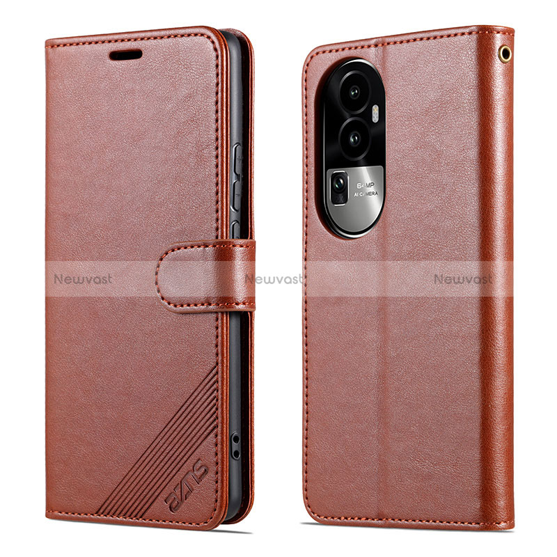 Leather Case Stands Flip Cover Holder YZ3 for Oppo Reno10 Pro+ Plus 5G Brown