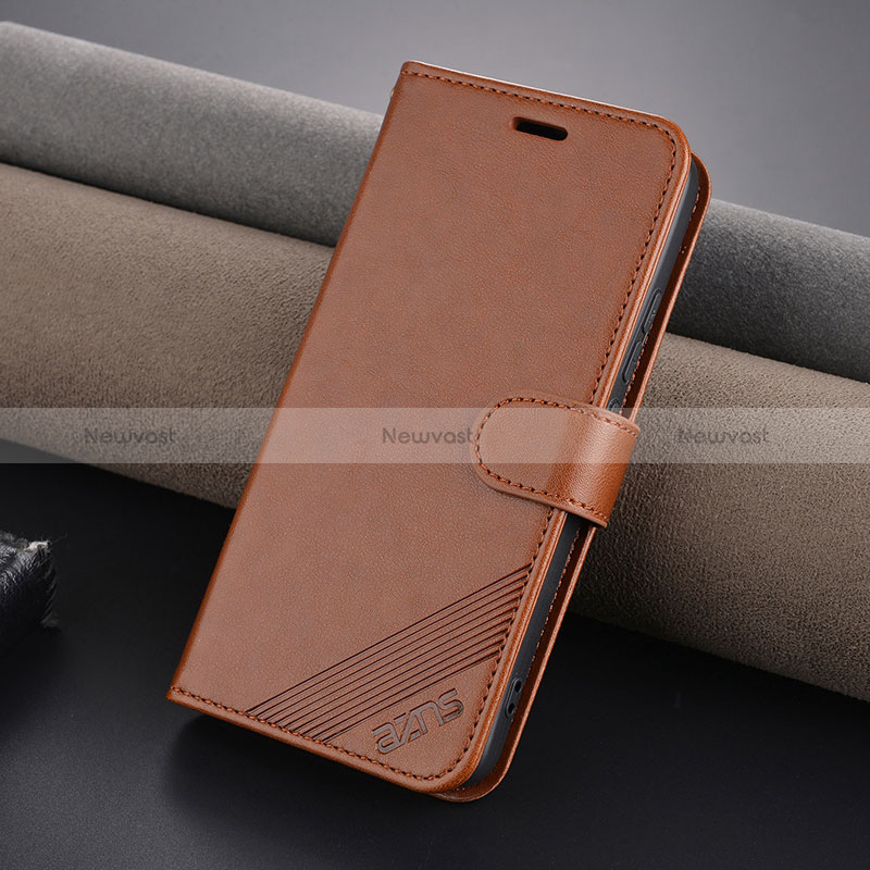 Leather Case Stands Flip Cover Holder YZ3 for Xiaomi Mi 14 5G Brown