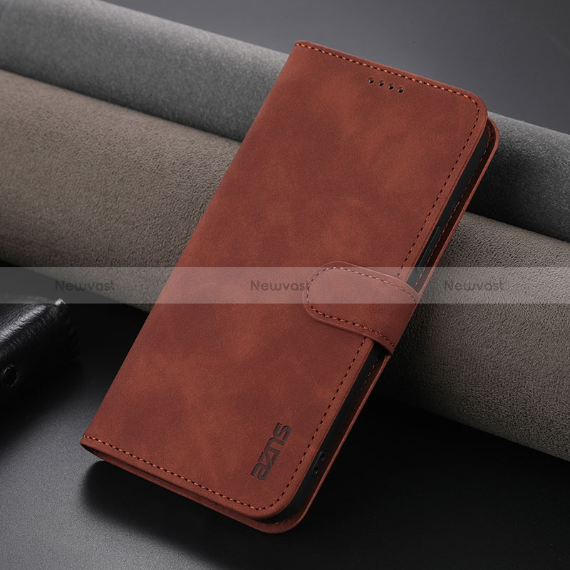 Leather Case Stands Flip Cover Holder YZ5 for Apple iPhone 14 Plus Brown