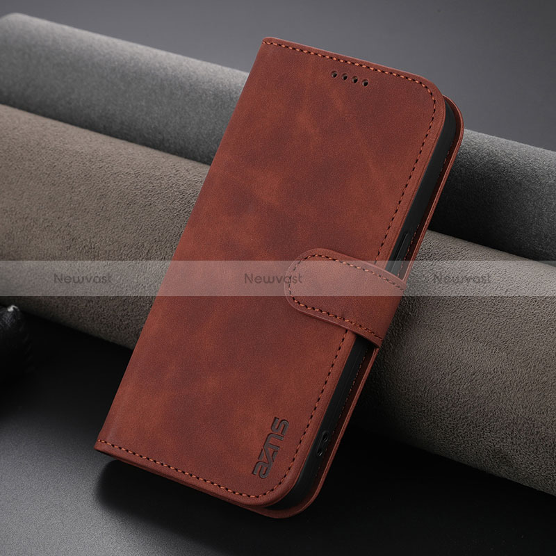 Leather Case Stands Flip Cover Holder YZ5 for Apple iPhone 14 Pro Max Brown