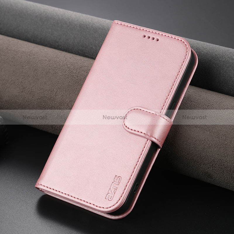 Leather Case Stands Flip Cover Holder YZ5 for Apple iPhone 16 Pro Rose Gold