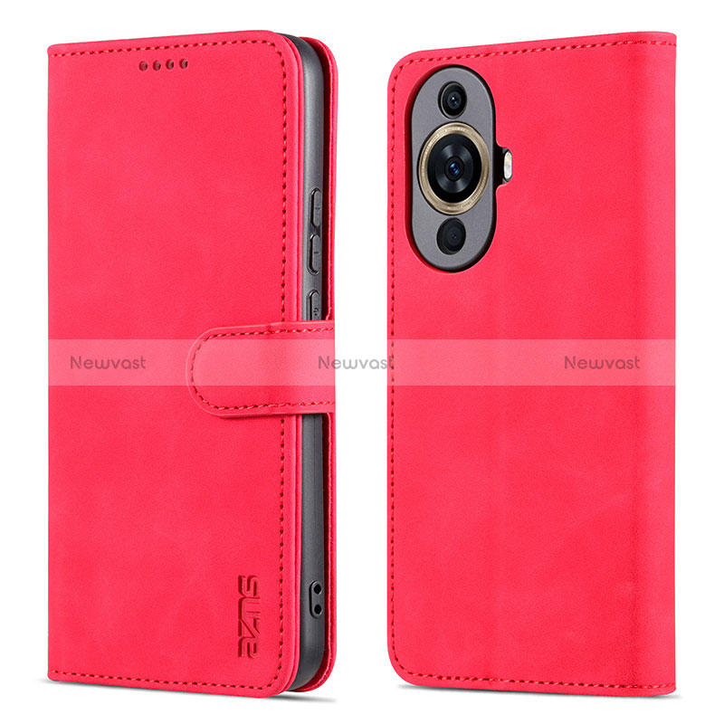 Leather Case Stands Flip Cover Holder YZ5 for Huawei Nova 11 Pro Hot Pink