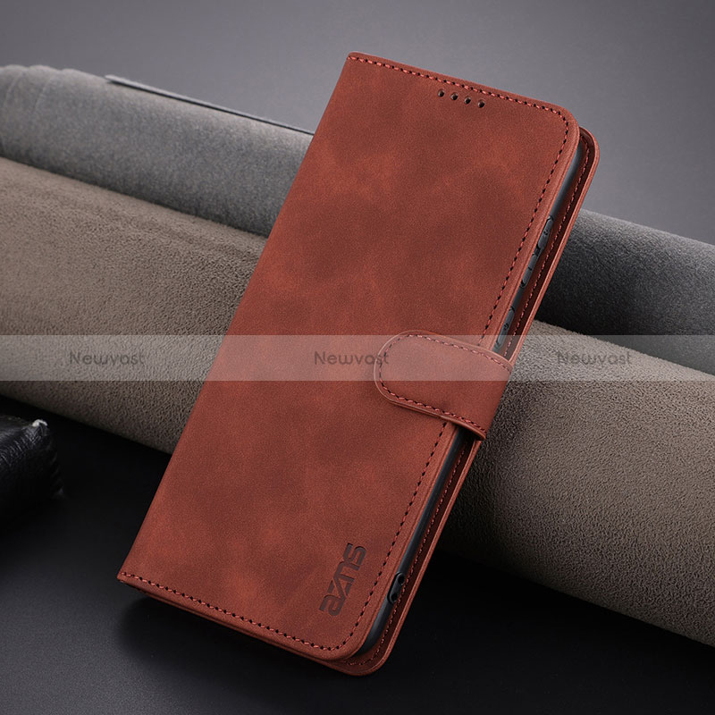 Leather Case Stands Flip Cover Holder YZ5 for Huawei P60 Brown