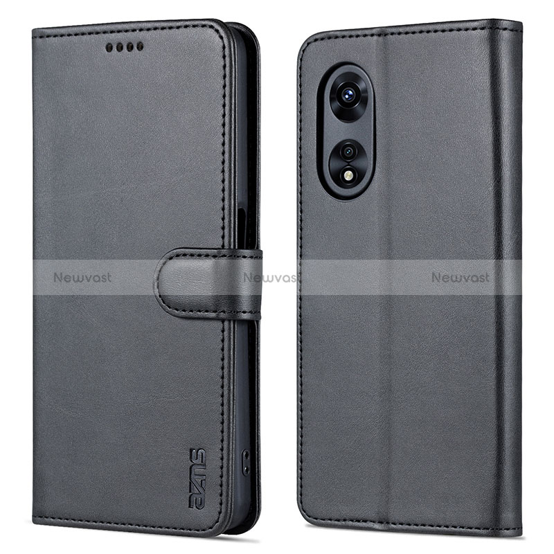 Leather Case Stands Flip Cover Holder YZ5 for Oppo A58 5G Black