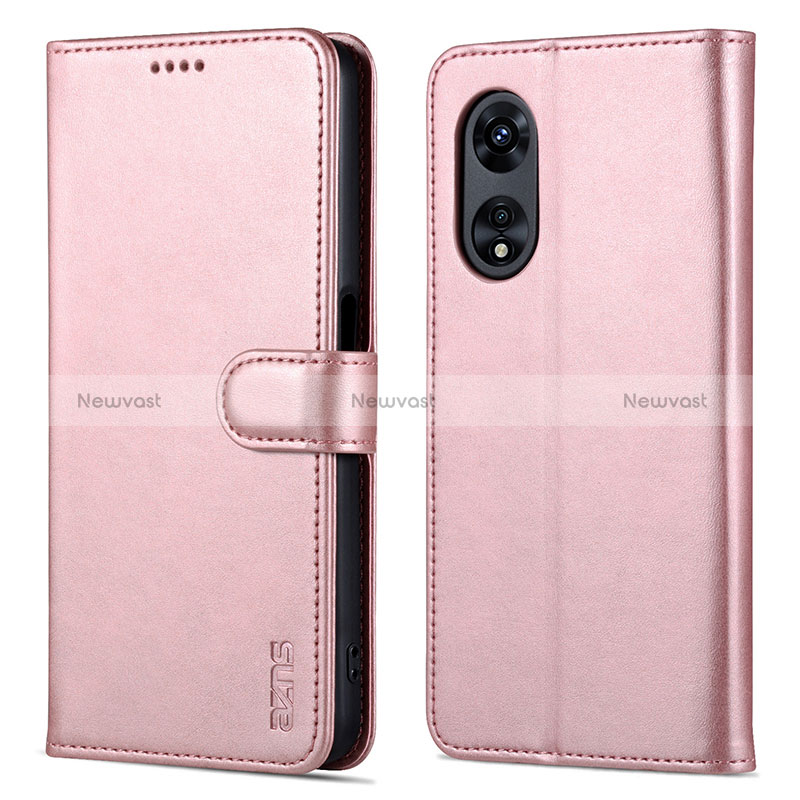 Leather Case Stands Flip Cover Holder YZ5 for Oppo A78 5G Rose Gold