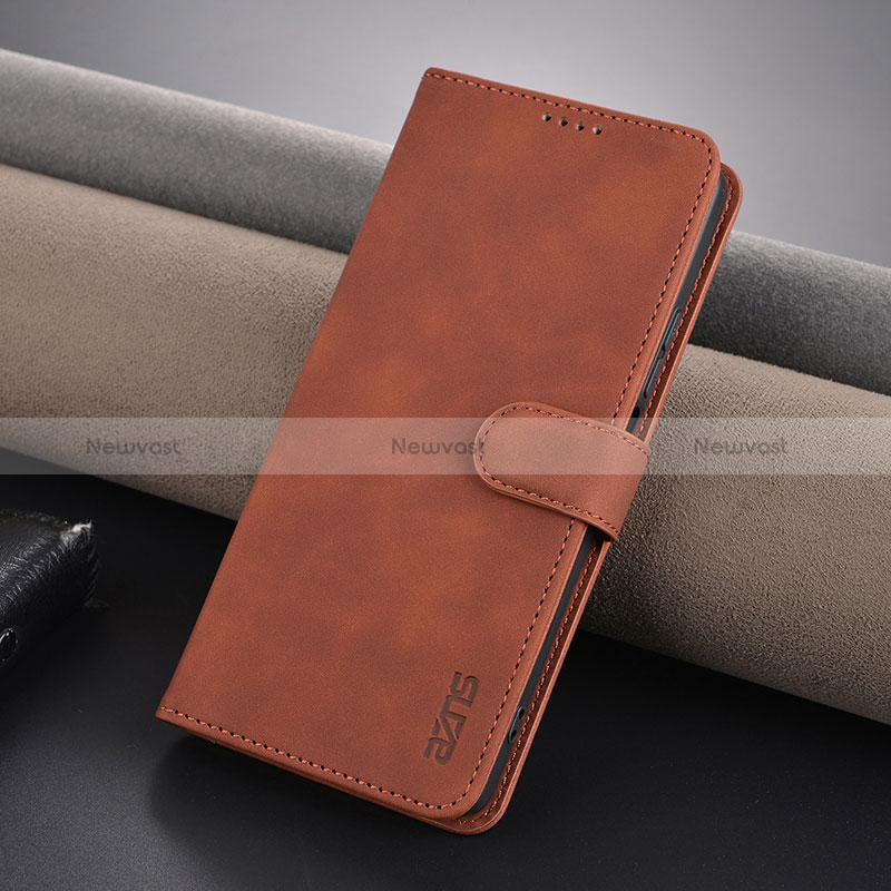 Leather Case Stands Flip Cover Holder YZ5 for Xiaomi Redmi Note 13 5G Brown