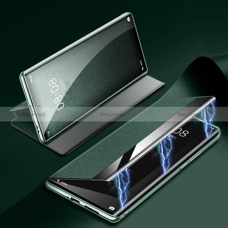 Leather Case Stands Flip Cover Holder Z01 for Huawei P60 Green