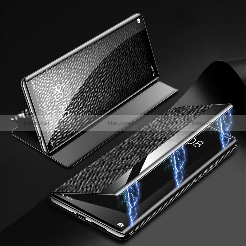 Leather Case Stands Flip Cover Holder Z01 for Huawei P60 Pro Black