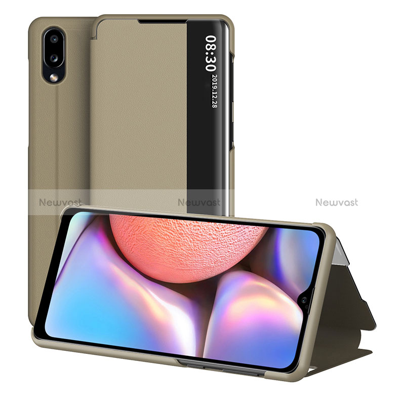 Leather Case Stands Flip Cover Holder ZL1 for Samsung Galaxy A10s Gold