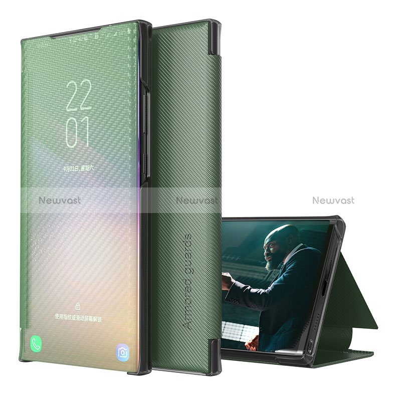 Leather Case Stands Flip Cover Holder ZL1 for Samsung Galaxy A50 Green