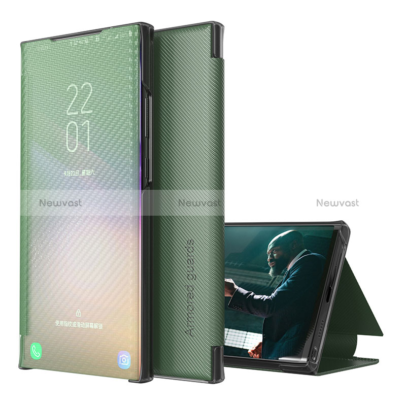 Leather Case Stands Flip Cover Holder ZL1 for Samsung Galaxy M12 Green