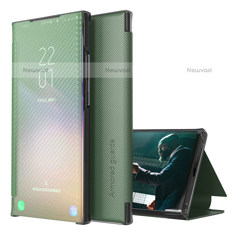 Leather Case Stands Flip Cover Holder ZL1 for Samsung Galaxy M32 5G Green