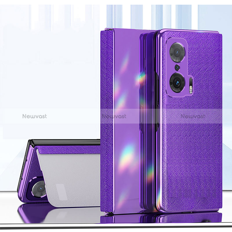 Leather Case Stands Flip Cover Holder ZL2 for Huawei Honor Magic V 5G Purple