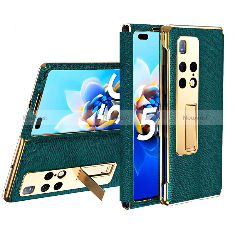 Leather Case Stands Flip Cover Holder ZL2 for Huawei Mate X2 Green