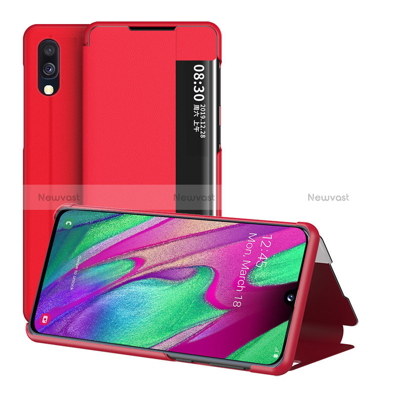 Leather Case Stands Flip Cover Holder ZL2 for Samsung Galaxy A40 Red