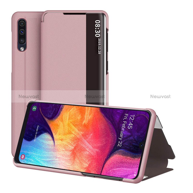 Leather Case Stands Flip Cover Holder ZL2 for Samsung Galaxy A50 Rose Gold