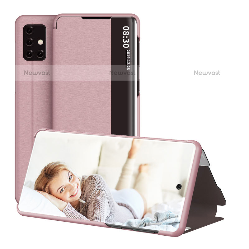 Leather Case Stands Flip Cover Holder ZL2 for Samsung Galaxy A51 4G Rose Gold