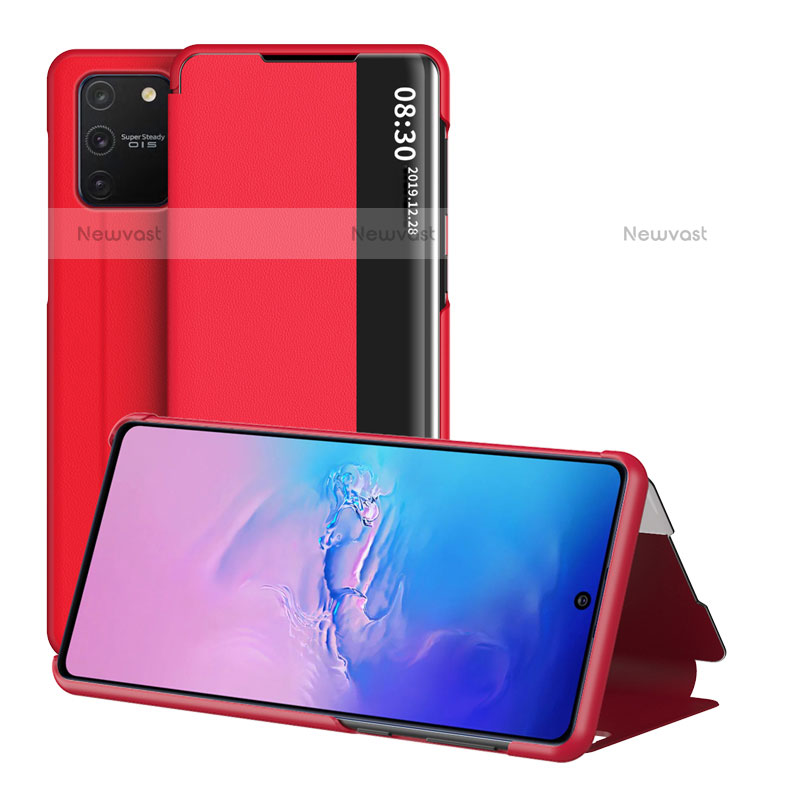 Leather Case Stands Flip Cover Holder ZL2 for Samsung Galaxy A91 Red