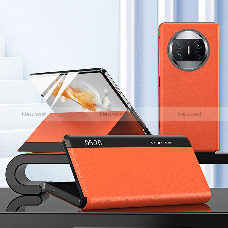 Leather Case Stands Flip Cover Holder ZL3 for Huawei Mate X3 Orange