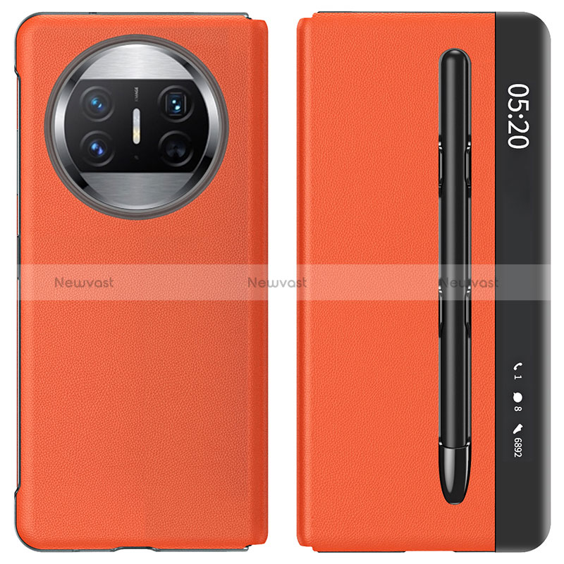 Leather Case Stands Flip Cover Holder ZL4 for Huawei Mate X3 Orange