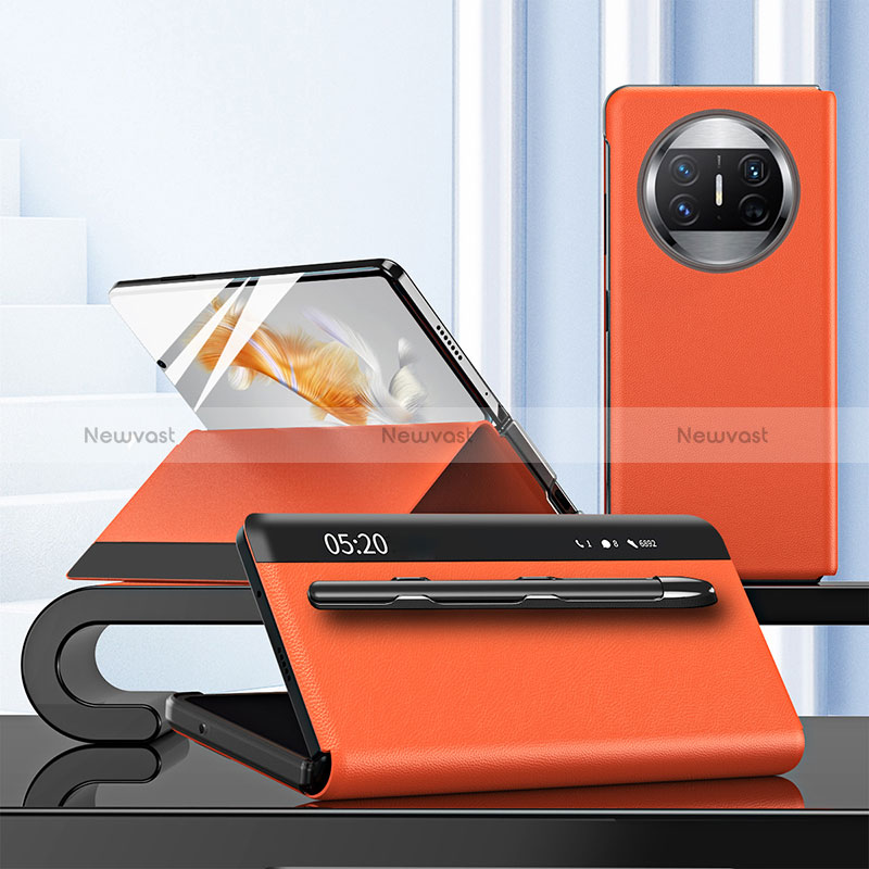 Leather Case Stands Flip Cover Holder ZL5 for Huawei Mate X5 Orange