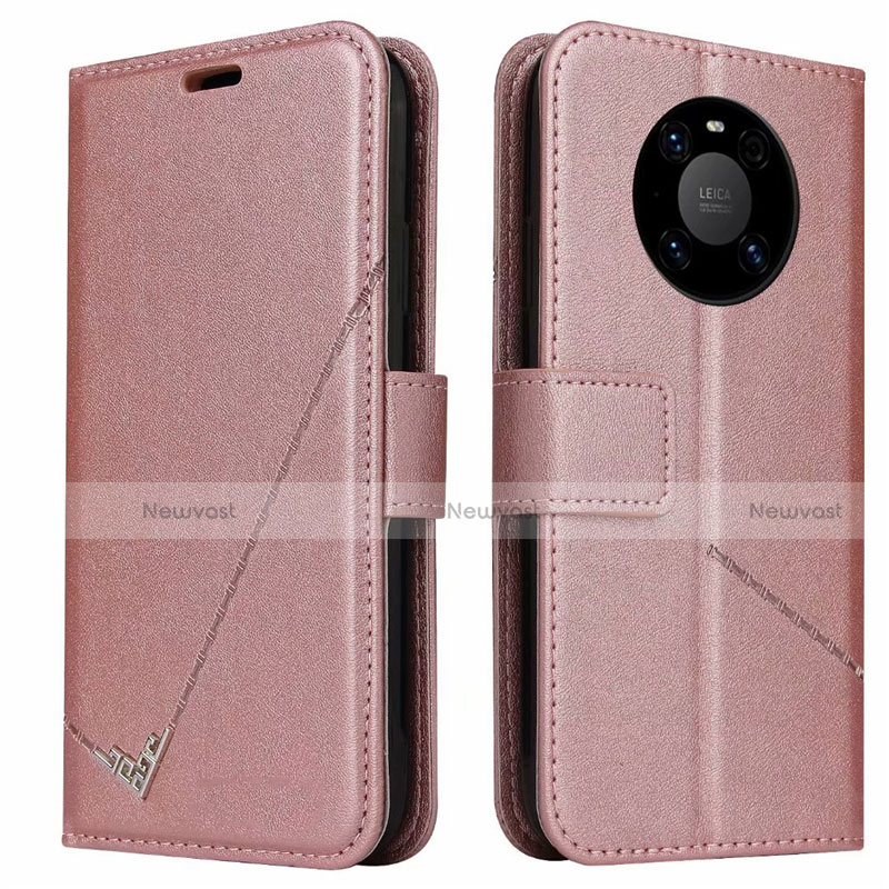 Leather Case Stands Flip Cover K06 Holder for Huawei Mate 40E Pro 5G Rose Gold