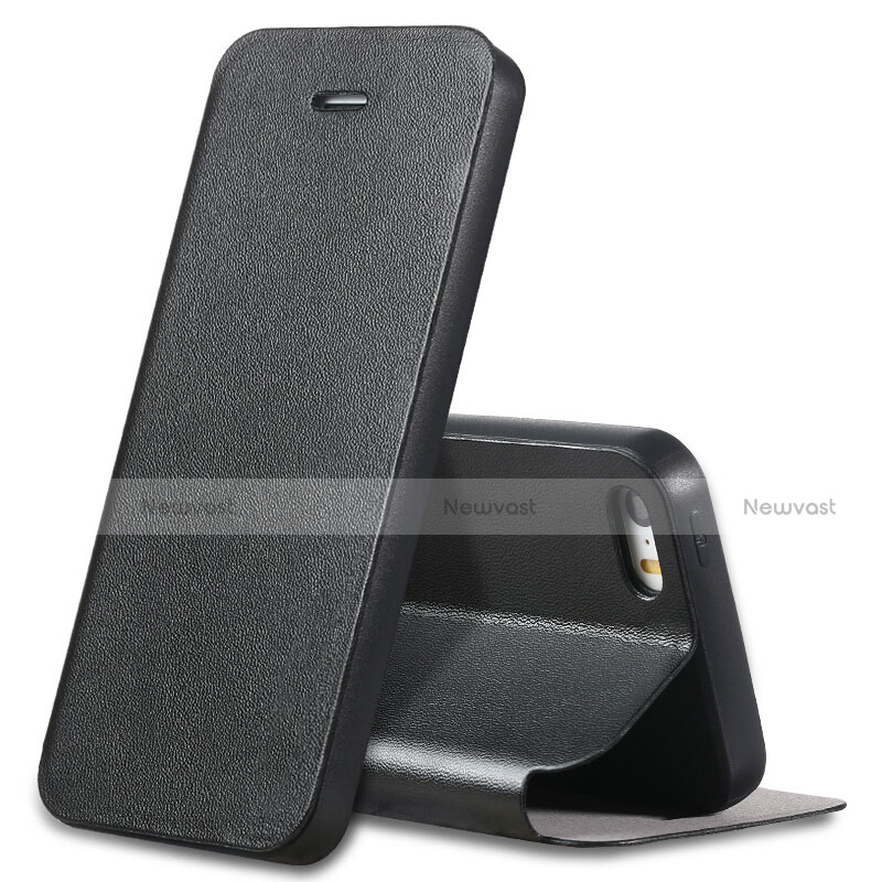 Leather Case Stands Flip Cover L01 for Apple iPhone 5 Black