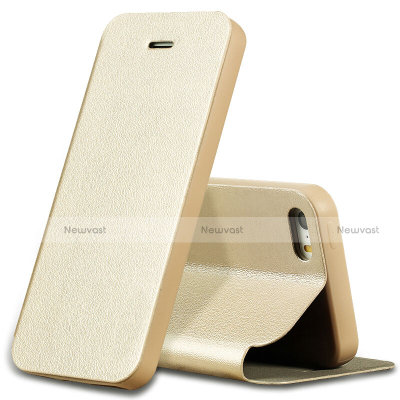 Leather Case Stands Flip Cover L01 for Apple iPhone 5 Gold