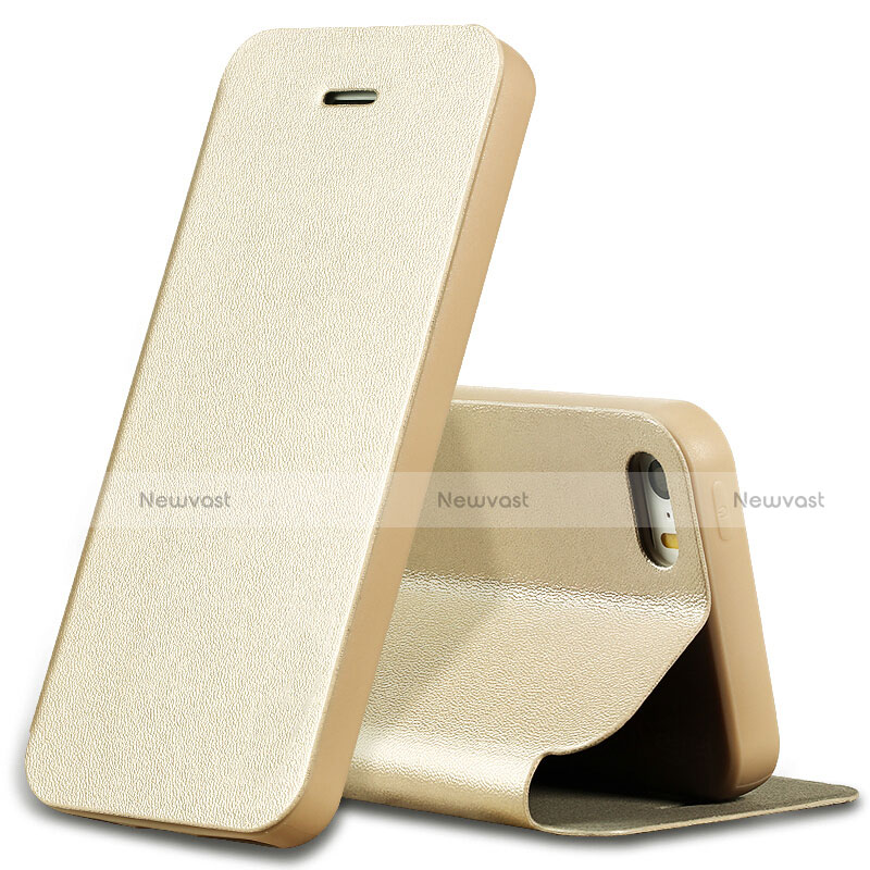 Leather Case Stands Flip Cover L01 for Apple iPhone 5S Gold