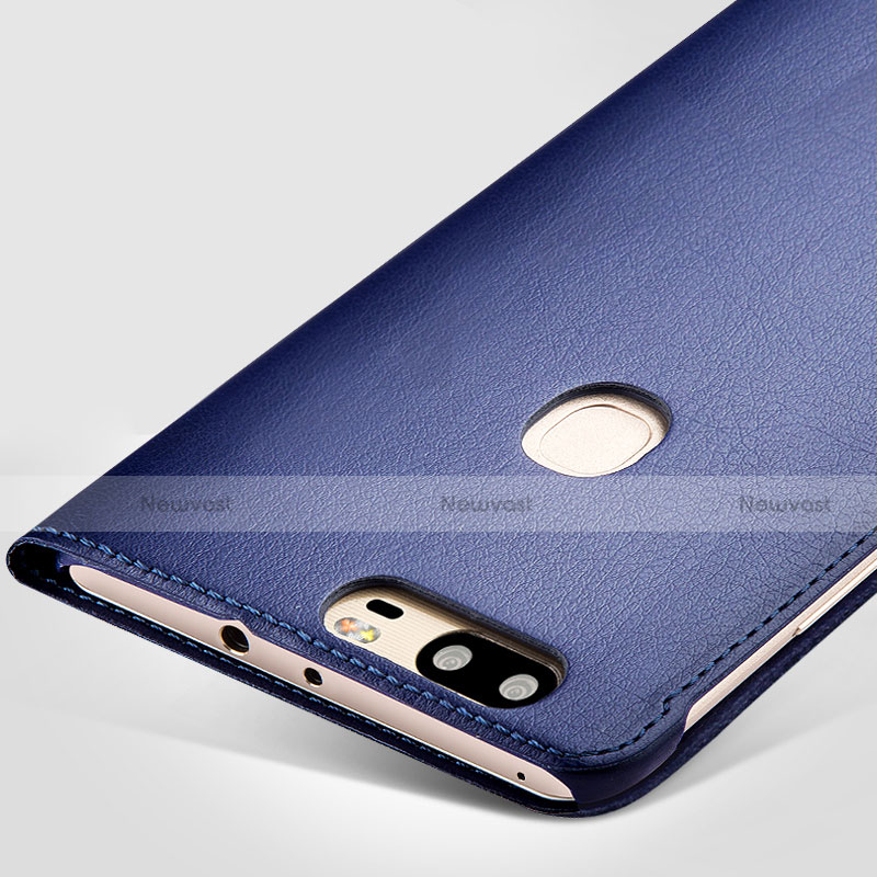 Leather Case Stands Flip Cover L01 for Huawei Honor V8 Blue