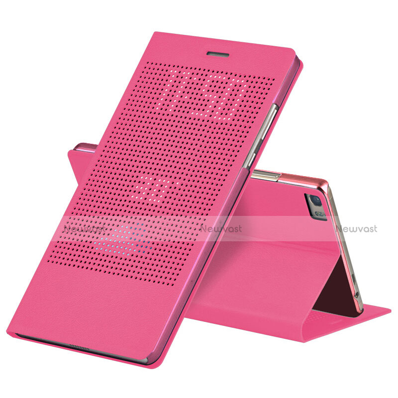 Leather Case Stands Flip Cover L01 for Huawei Honor V8 Max Hot Pink