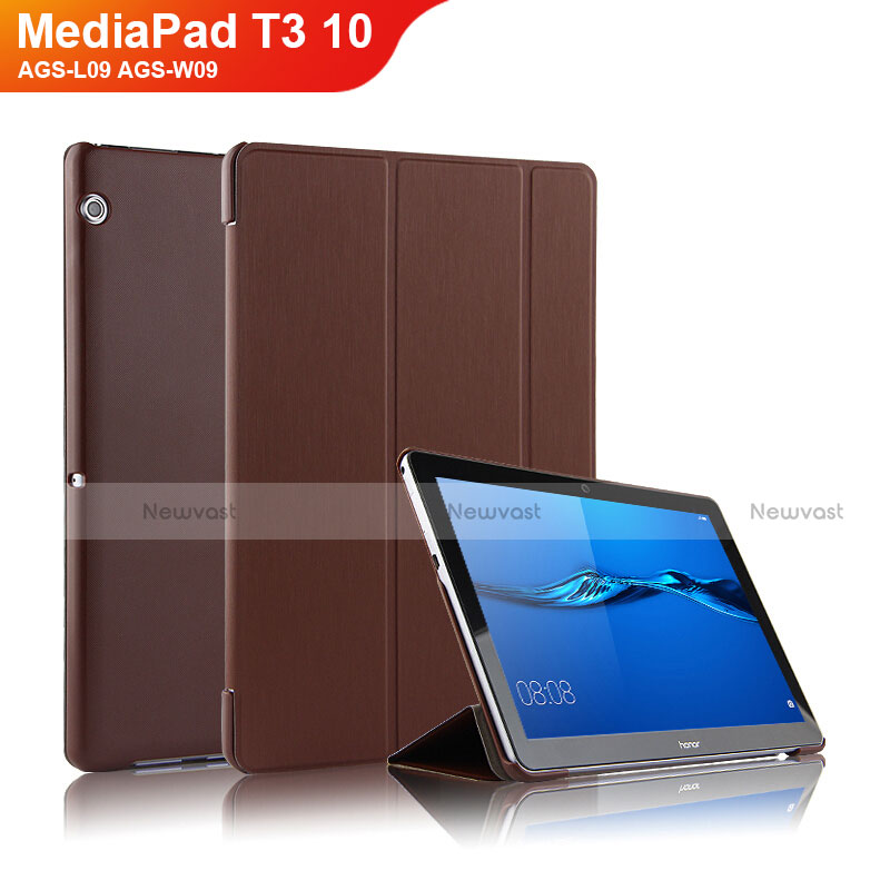 Leather Case Stands Flip Cover L01 for Huawei MediaPad T3 10 AGS-L09 AGS-W09 Brown