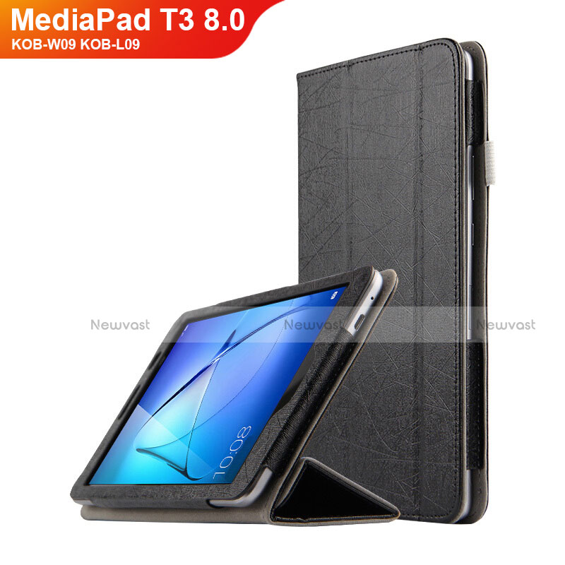 Leather Case Stands Flip Cover L01 for Huawei MediaPad T3 8.0 KOB-W09 KOB-L09 Black