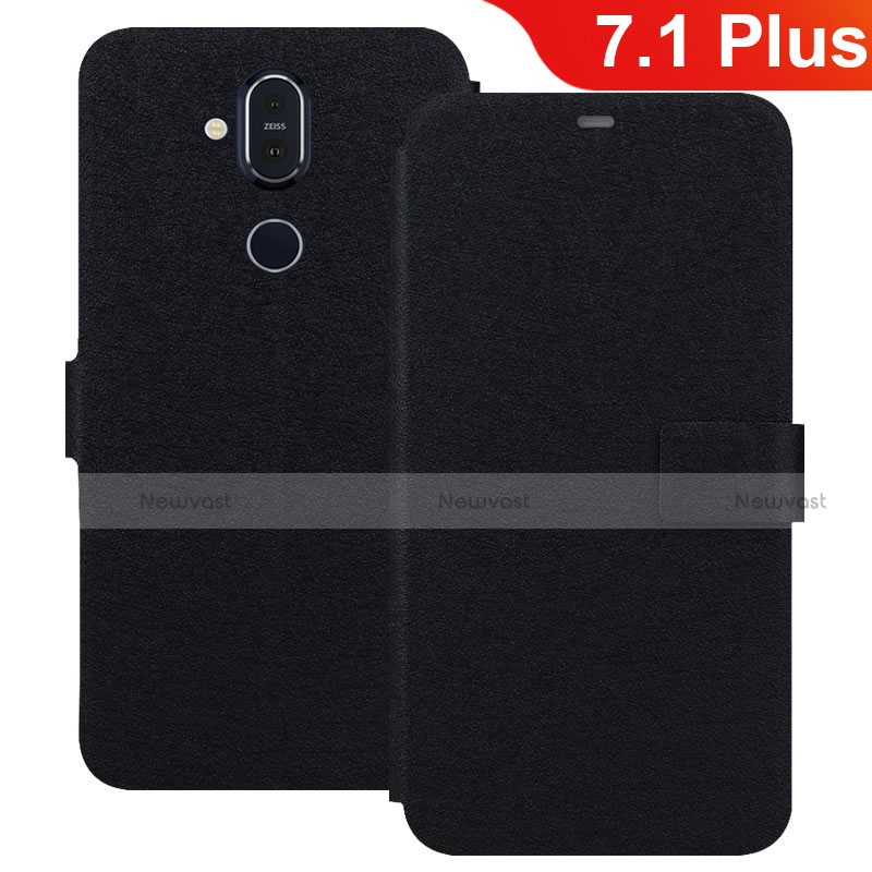 Leather Case Stands Flip Cover L01 for Nokia 7.1 Plus Black