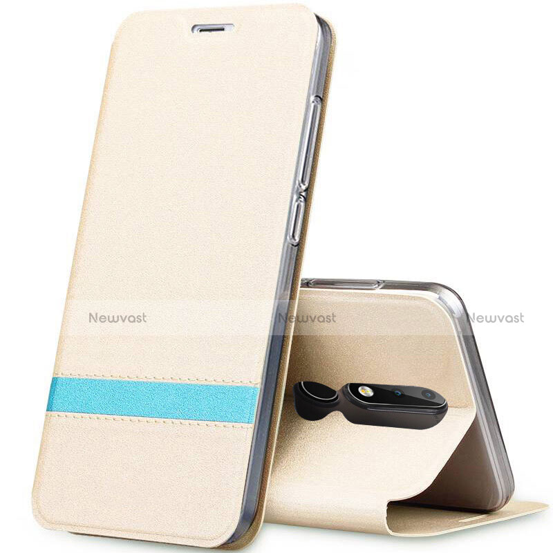 Leather Case Stands Flip Cover L01 for Nokia X5 Gold