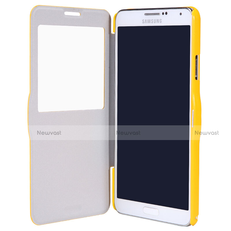 Leather Case Stands Flip Cover L01 for Samsung Galaxy Note 3 N9000 Yellow