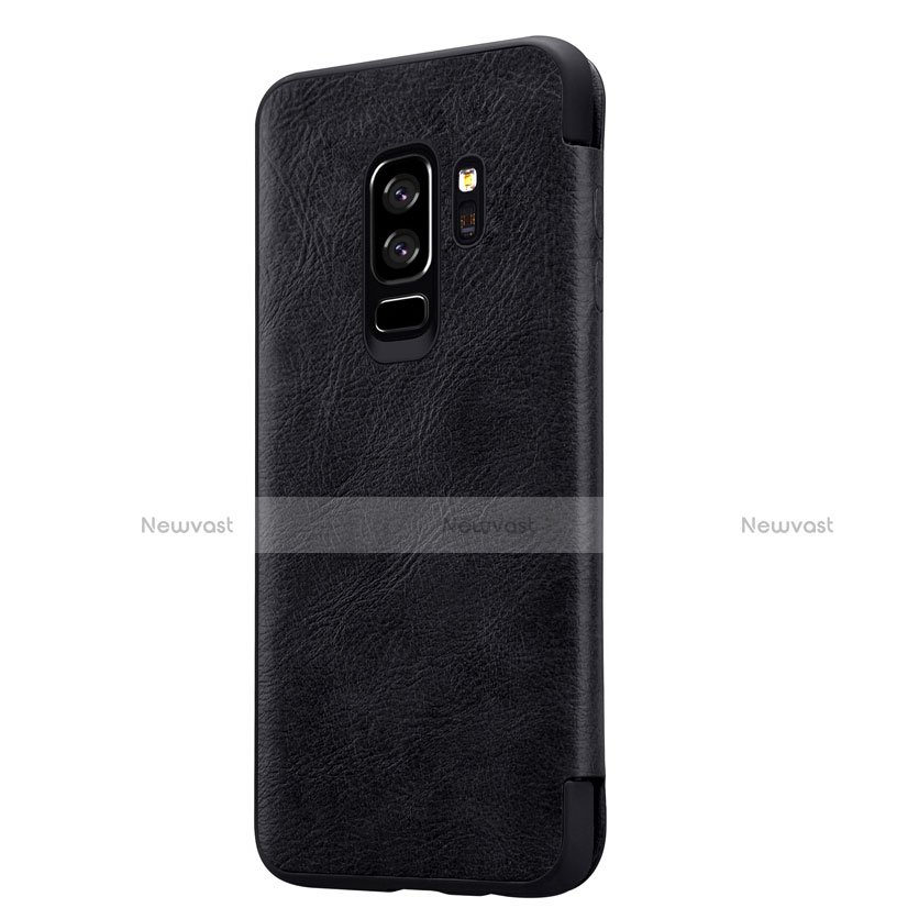 Leather Case Stands Flip Cover L01 for Samsung Galaxy S9 Plus Black