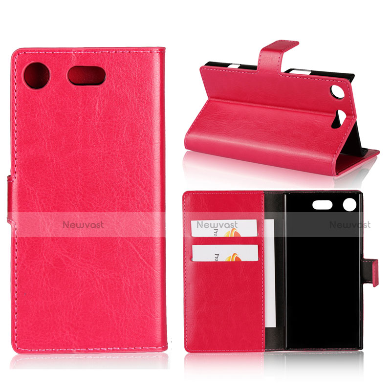 Leather Case Stands Flip Cover L01 for Sony Xperia XZ1 Compact Hot Pink